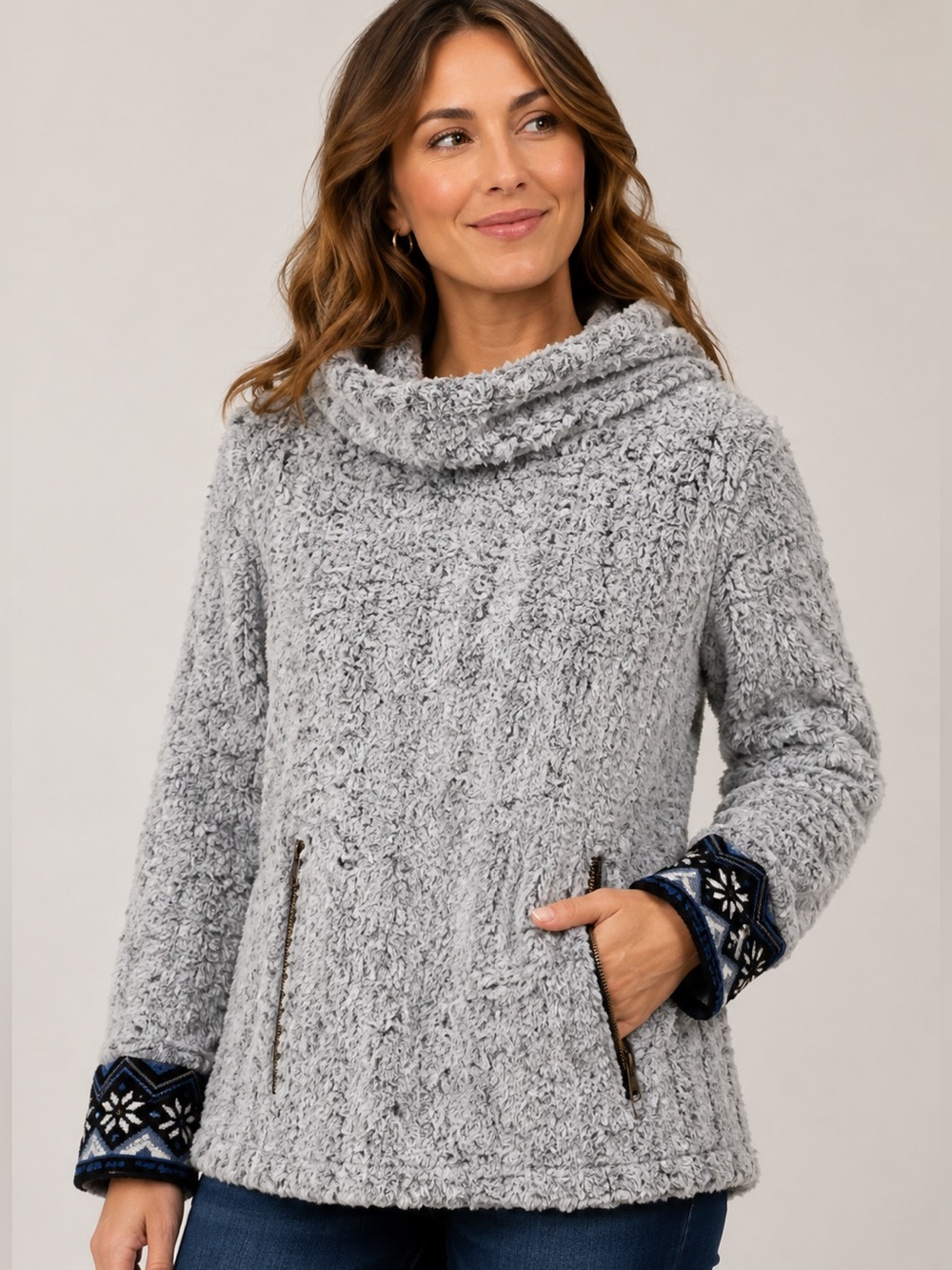 Wooly Bully Heli Pullover Hoodie with a "swirl" or curly faux lamb fur texture